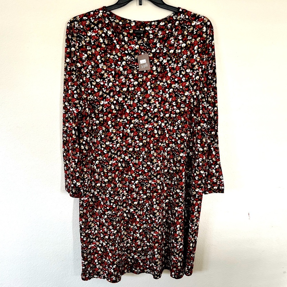 J.Jill Wearever Long Sleeve Black and Red Floral Dress NWT XL